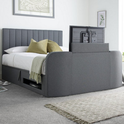 Onelife Seal Grey Upholstered TV Ottoman Double Bed Frame