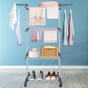 Onemil Clothes Airer 3 Tier Collapsible Rolling Stainless Laundry Dryer Hanger with Casters for Indoor( Grey)