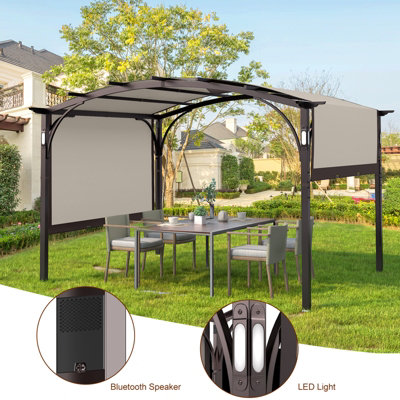 Onemill 10 Ft. W x 8 Ft.D Metal Pergola with Adjustable Canopy,LED Light and Bluetooth Speaker