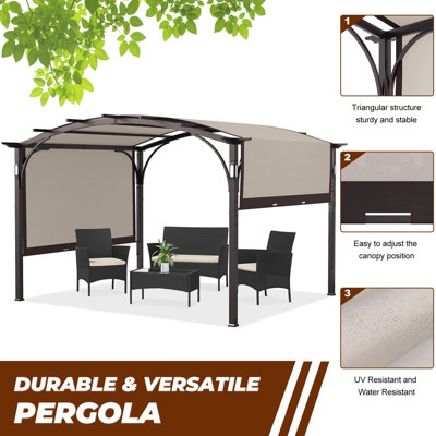 Onemill 10 Ft. W x 8 Ft.D Metal Pergola with Adjustable Canopy,LED Light and Bluetooth Speaker