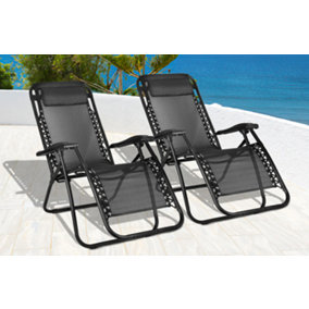 Onemill 2x Sunloungers, Folding Recliner Garden Chair leisure Beach Chair With headrest For Garden Outdoor Camping
