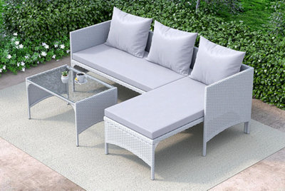 Onemill 3 Pieces Outdoor Furniture Set with Two-Seater Sofa, Table & Cushion, Conversation Set for Garden, Backyard(Grey)