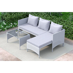 Onemill 3 Pieces Outdoor Furniture Set with Two-Seater Sofa, Table & Cushion, Conversation Set for Garden, Backyard(Grey)