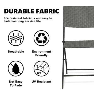Onemill 3 Pieces Rattan Patio Set of Foldable Patio Table and Chairs(Grey)