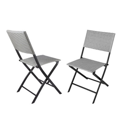 Onemill 3 Pieces Rattan Patio Set of Foldable Patio Table and Chairs(Grey) - 3