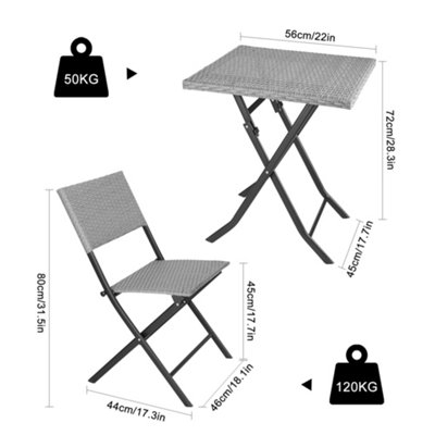 Onemill 3 Pieces Rattan Patio Set of Foldable Patio Table and Chairs(Grey) - 4