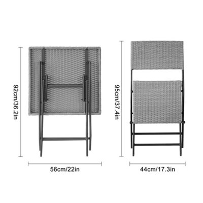Onemill 3 Pieces Rattan Patio Set of Foldable Patio Table and Chairs(Grey) - 5