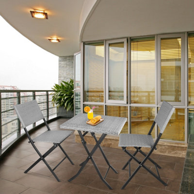 Onemill 3 Pieces Rattan Patio Set of Foldable Patio Table and Chairs(Grey) - 7