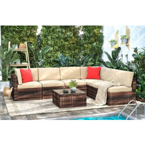 Onemill 6 Seater Garden Furniture Set For Lawn Backyard Poolside(Brown)