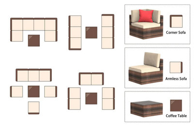 Onemill 6 Seater Garden Furniture Set For Lawn Backyard Poolside(Brown) - 3