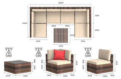 Onemill 6 Seater Garden Furniture Set For Lawn Backyard Poolside(Brown) - 5