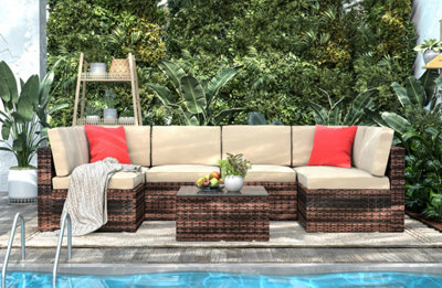 Onemill 6 Seater Garden Furniture Set For Lawn Backyard Poolside(Brown) - 6