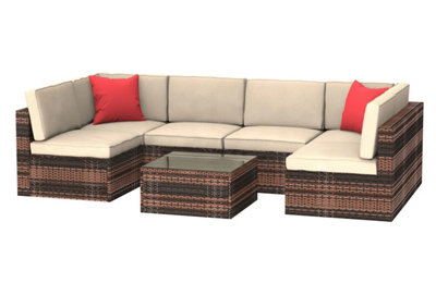 Onemill 6 Seater Garden Furniture Set For Lawn Backyard Poolside(Brown) - 7
