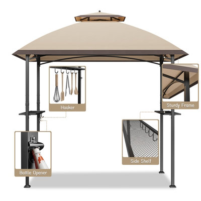 Onemill BBQ Gazebo Double Tiered UV Resistant Grill Shelter with Ventilation Arch Top