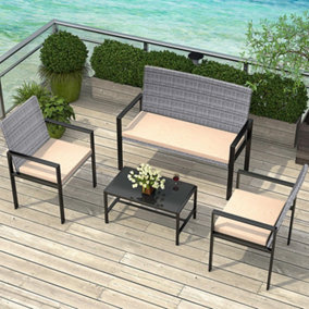 Onemill New Style-4 Pieces Patio Furniture Set with Glass Coffee Table(Grey