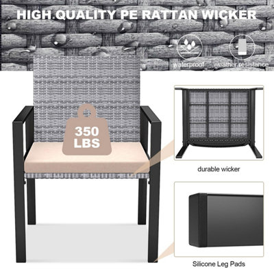 Onemill New Style-4 Pieces Patio Furniture Set with Glass Coffee Table(Grey - 3