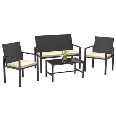 Onemill New Style-4 Pieces Patio Furniture Set with Glass Coffee Table