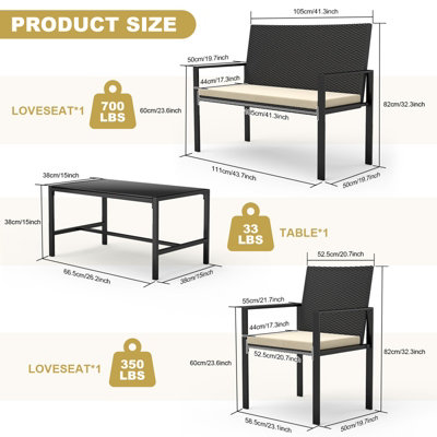 Onemill New Style-4 Pieces Patio Furniture Set with Glass Coffee Table - 5