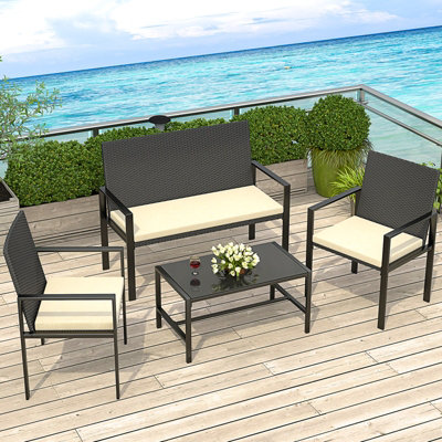 Onemill New Style-4 Pieces Patio Furniture Set with Glass Coffee Table - 6