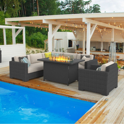 Onemill Rectangle Propane Gas FirePit Table with Tempered Glass Wind ...