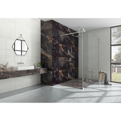 Onyx Black Opal XL 600mm x 1200mm Rectified Porcelain Wall & Floor Tiles (Pack of 2 w/ Coverage of 1.44m2)