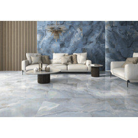 Onyx Blue XL 600mm x 1200mm Polished Porcelain Wall & Floor Tiles (Pack of 2 w/ Coverage of 1.44m2)