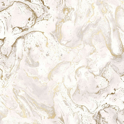 Onyx Marble Metallic Wallpaper In White And Gold DIY at B&Q