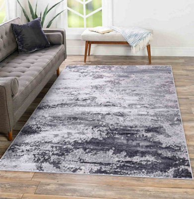 Onyx Modern Grunge Sprayed Abstract Area Rugs Silver 120x170 cm