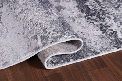 Onyx Modern Grunge Sprayed Abstract Area Rugs Silver 200x290 cm