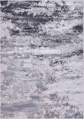Onyx Modern Grunge Sprayed Abstract Area Rugs Silver 200x290 cm