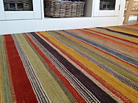 Ooty Kilim Rug Handmade in Rich Wool Multi Colour Stripes / 180 cm x 270 cm