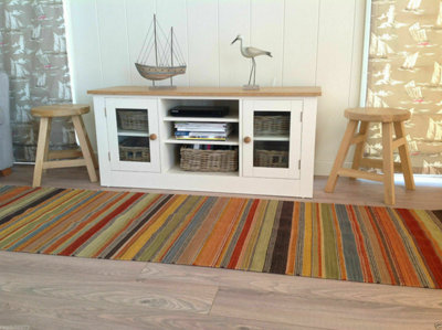 Ooty Kilim Rug Handmade in Rich Wool Multi Colour Stripes / 75 cm x 240 cm