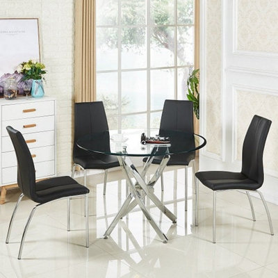 Opal Black Faux Leather Dining Chair With Chrome Legs In Pair
