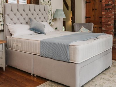 Opal Deluxe Orthopaedic Sprung Divan Bed Set 2FT6 Small Single 2 Drawers Side  - Plush Light Silver