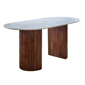 Opal Dining Table with Marble Top & Mango Wood Base - L85 x W170 x H76 cm