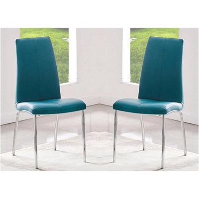 Opal Teal Faux Leather Dining Chair With Chrome Legs In Pair