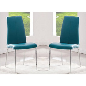 Opal Teal Faux Leather Dining Chair With Chrome Legs In Pair