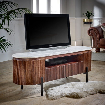 Opal TV Cabinet with Marble Top & Metal Legs - L40 x W140 x H50 cm