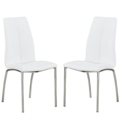 Opal White Faux Leather Dining Chair With Chrome Legs In Pair