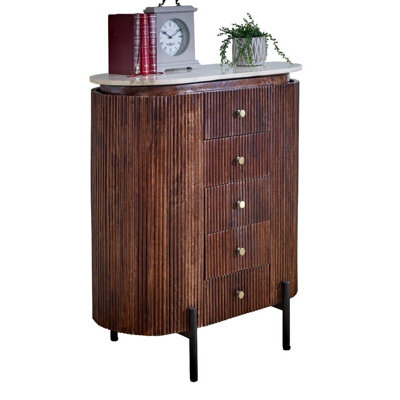 Opal Wide Chest of Drawers with Marble Top & Metal Legs - - L40 x W80 x H95 cm