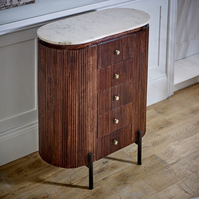 Opal Wide Chest of Drawers with Marble Top & Metal Legs - - L40 x W80 x H95 cm