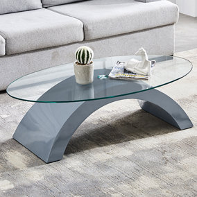 Opel Coffee Table Clear Glass Coffee Table for Living Room Centre Table Tea Table for Living Room Furniture Grey High Gloss Base