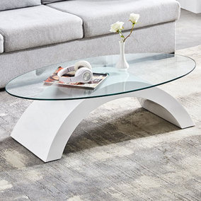 Opel Coffee Table Clear Glass Coffee Table for Living Room Centre Table Tea Table for Living Room Furniture White High Gloss Base