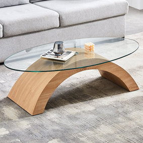 Opel Coffee Table Clear Glass Top Coffee Table for Living Room Centre Table Tea Table for Living Room Furniture Sanremo Oak Base