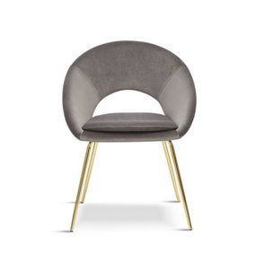 Open Back Dining Chair with Gold Legs (Pack of 2) - L62 x W62 x H85 cm - Grey