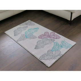 Open Butterfly Area Rug in Light Grey Background,80 x 150cm