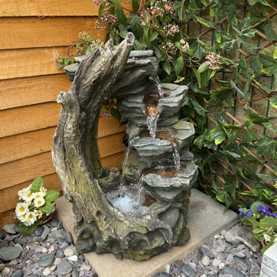 Open Crystal Falls Wood Effect Solar Water Feature - Solar Powered ...