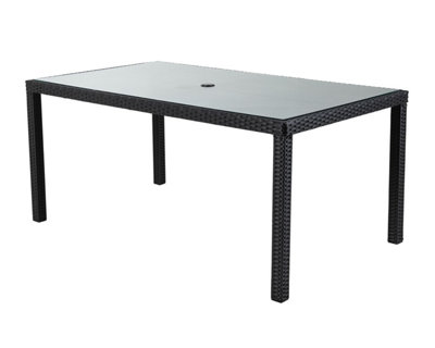 Open Leg Rectangular Rattan Dining Table in Black with Outdoor Cover