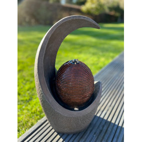 Open Vase Moonshape Water Feature with LED Lights - Solar Powered 49x28x22.5cm