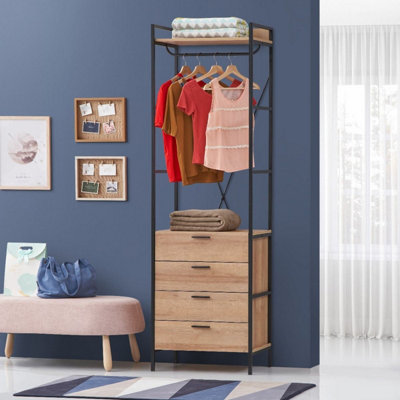 Open Wardrobe Riviera Oak Bedroom Furniture 4 Drawer with Hanging Rail ...